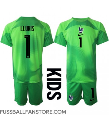 Frankreich Hugo Lloris #1 Torwart Replik Auswärtstrikot Kinder WM 2022 Kurzarm (+ Kurze Hosen)